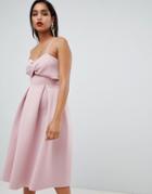 Asos Design Crop Top Midi Prom Dress With Twist Detail - Pink