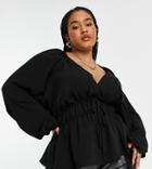 Asos Design Curve Long Sleeve V Neck Top With Kimono Sleeve And Tie Front In Black