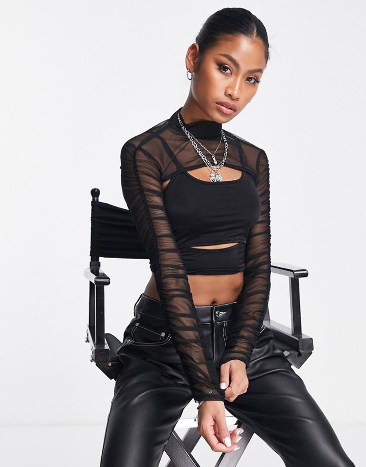 I Saw It First Mesh Overlay Crop Top In Black