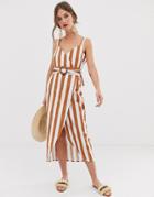 Asos Design Wrap Maxi Dress With Buckle Belt In Stripe-multi