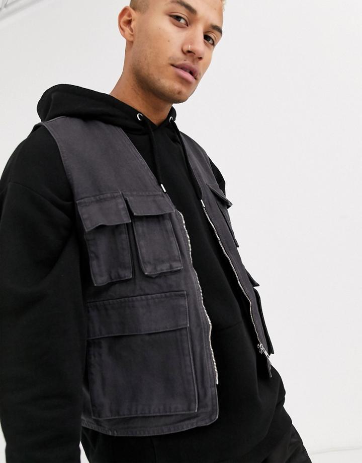 Asos Design Utility Vest In Charcoal