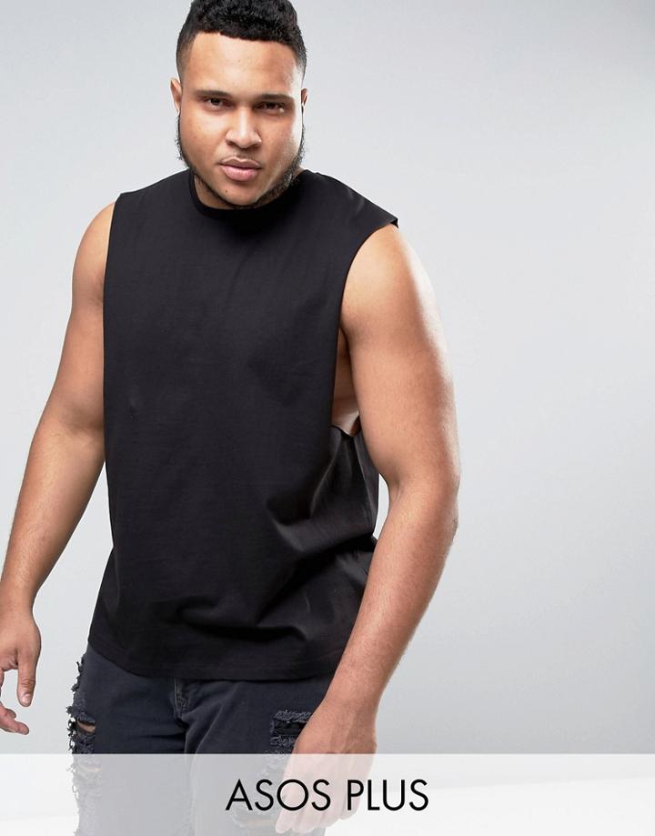 Asos Plus Sleeveless T-shirt With Dropped Armhole In White - Black