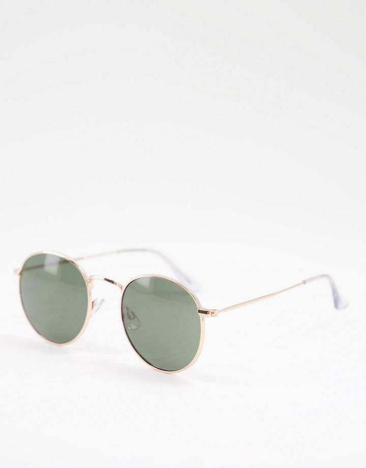 Jack & Jones Round Sunglasses In Gold