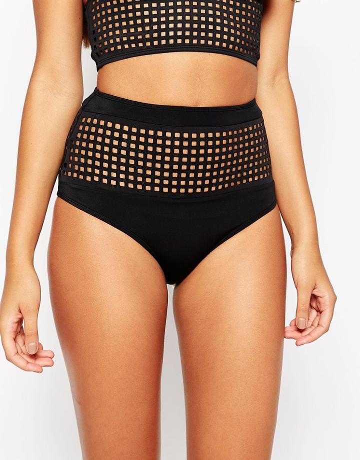 Asos Square Cut Out High Waist Bikini Bottom - Black