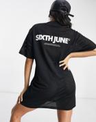 Sixth June Oversized T-shirt Dress In Mesh With Logo-black
