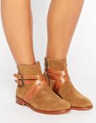 Hudson London Atlas Suede Strap Flat Ankle Boots - Tan