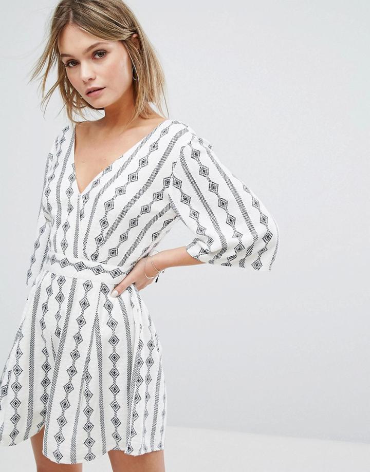Vila Printed V Front Romper - White