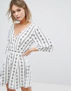 Vila Printed V Front Romper - White