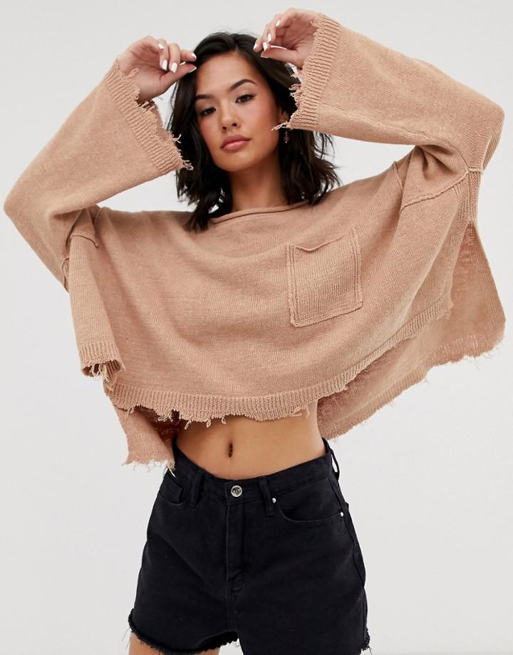 Free People Prism Solid Lighweight Knitted Sweater-pink