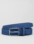 Asos Design Smart Faux Leather Slim Belt In Navy With Silver Buckle - Navy