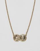 Asos Design Vintage Style Necklace With Double Coin In Gold Tone - Gold