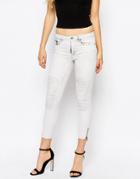 Only Royal Zip Ankle Moto Jeans In Acid Wash - Denim Gray