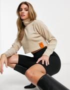 Sixth June Cropped Roll Neck Sweater In Beige Knit-neutral