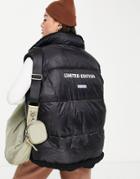 Sixth June Oversized Reversible Vest With Sherpa Lining & Back Logo-black