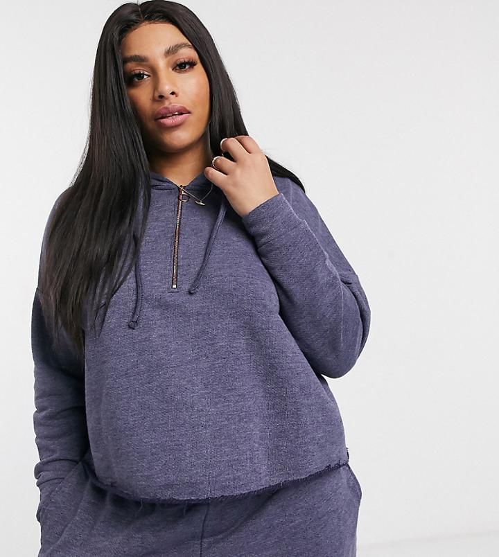 Asos Design Curve Raw Edge Hoodie-navy