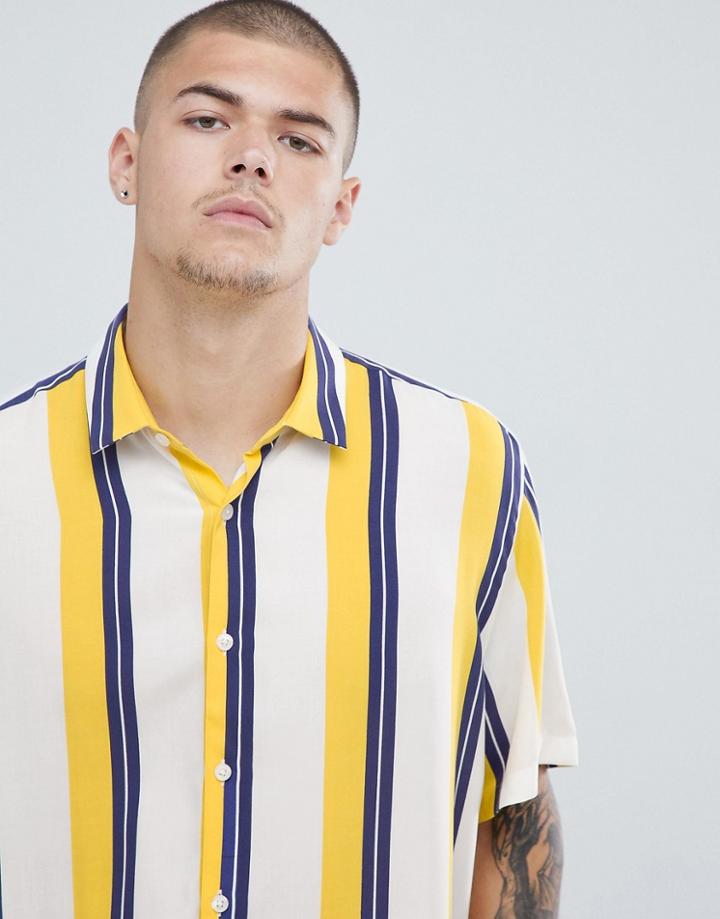 Asos Design Oversized Stripe Shirt In Navy & Yellow - White