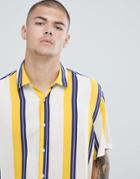 Asos Design Oversized Stripe Shirt In Navy & Yellow - White