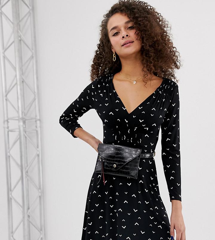 Miss Selfridge Skater Dress With Shirred Detail In Black