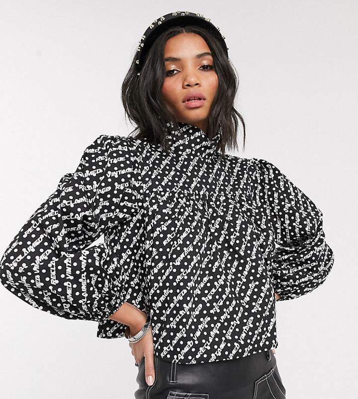 Reclaimed Vintage Inspired High Neck Smock Top-black
