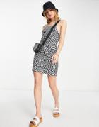 Urban Threads Halterneck Mini Dress In Monochrome Abstract Print-multi