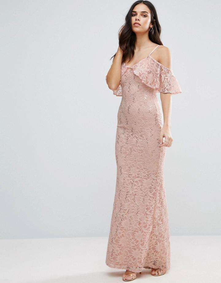 Jessica Wright Off The Shoulder Lace Maxi Dress - Cream