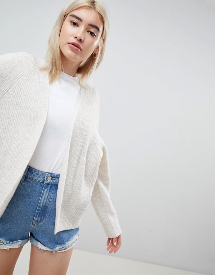 Asos Design Eco Cardigan In Fluffy Yarn - Beige