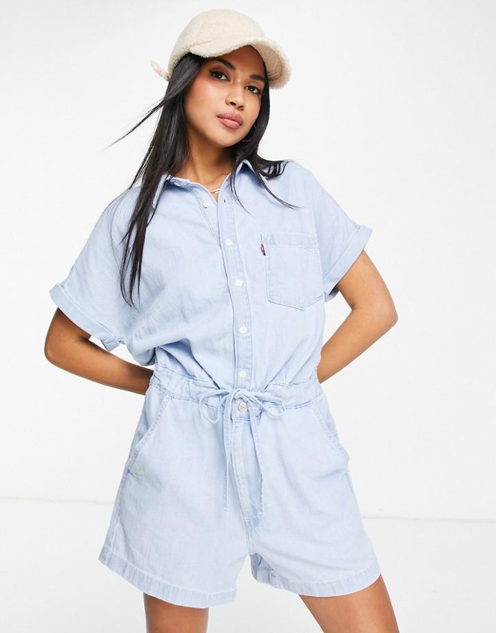 Levi's Denim Romper In Light Wash Blue-blues