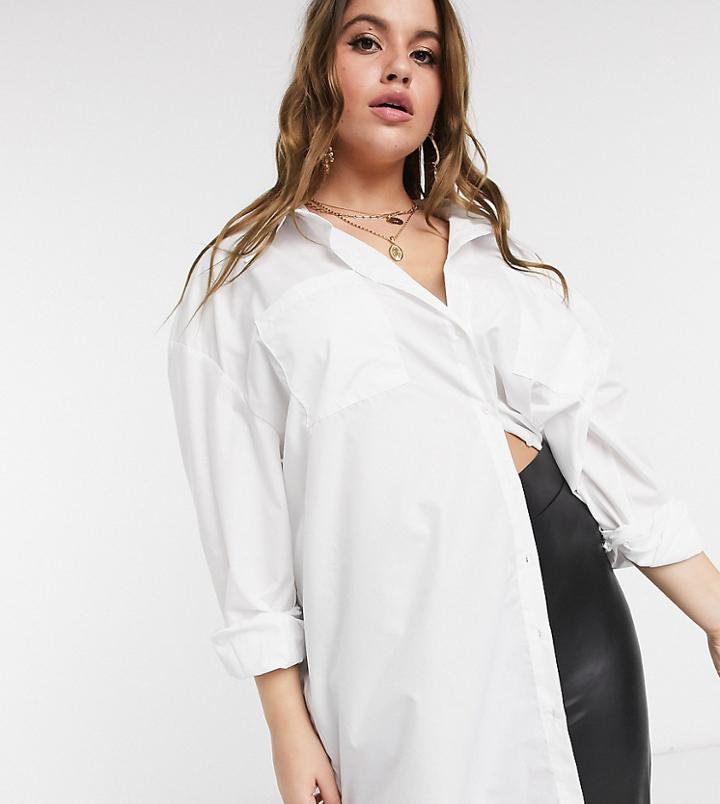 In The Style Plus X Megan Mckenna Longline Shirt In White
