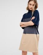 Paisie Turtleneck Jersey Dress With Three Wide Stipes - Multi