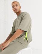 Asos Design Two-piece Oversized Cropped Short Sleeve Sweatshirt With Neon Side Zip-green