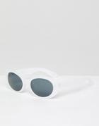 Asos Design Oval Sunglasses In Frosted White With Smoke Lens - White