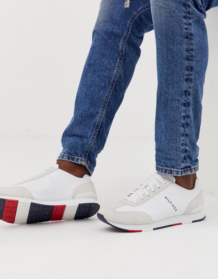 Tommy Hilfiger Leather Material Mix Logo Sneaker In White - White
