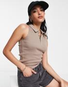 Dr Denim Lila Sleeveless Top With Collar Detail In Taupe-neutral