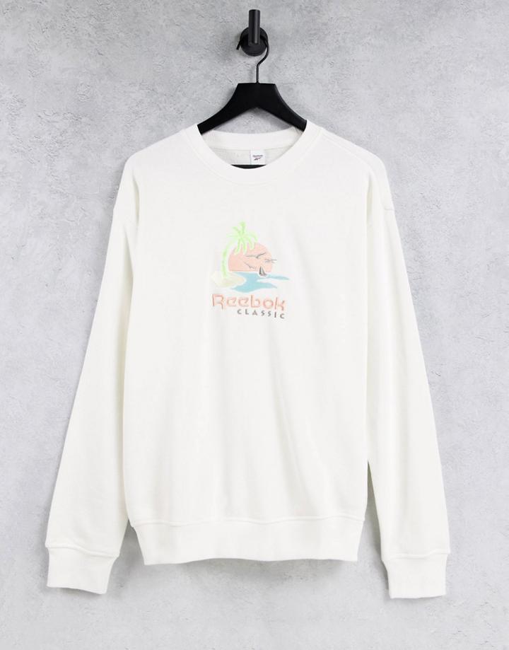 Reebok Graphic Logo Boyfriend Fit Sweatshirt In Off White
