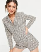 Lola May Tailored Romper In Plaid-neutral