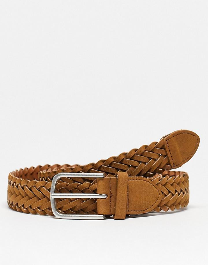 River Island Faux Suede Woven Belt In Brown