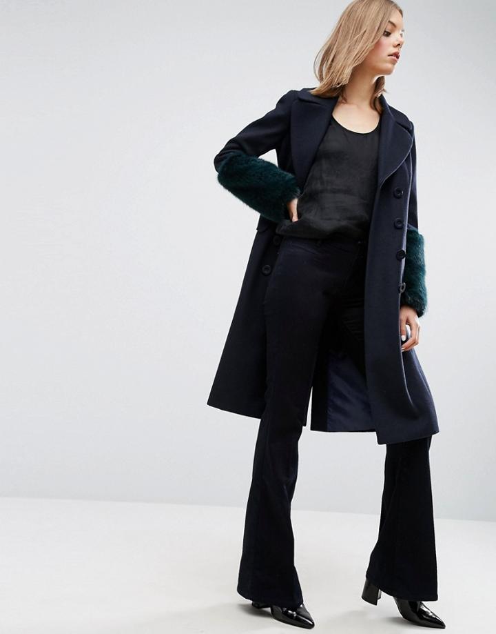 Asos Coat With Faux Fur Cuffs - Multi