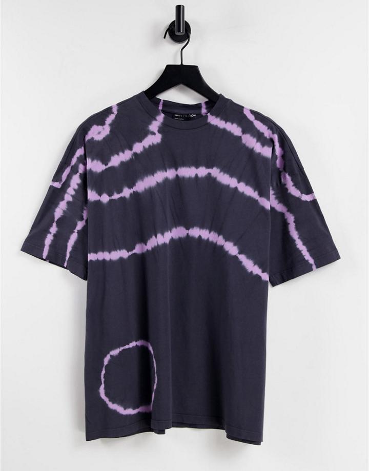 Asos Design Oversized T-shirt In Circle Tie Dye In Charcoal-grey