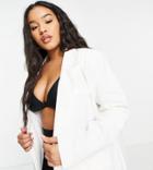 In The Style Plus Longline Blazer In Ecru-neutral
