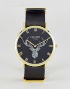Reclaimed Vintage Inspired Stag Leather Watch In Black - Black