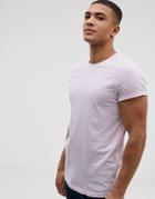 Asos Design Crew Neck T-shirt With Roll Sleeve In Pink - Pink