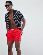 Abercrombie & Fitch Solid Swim Shorts Badge Pocket Logo In Red - Red
