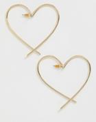 Asos Design Front And Back Earrings In Open Heart Design In Gold Tone - Gold