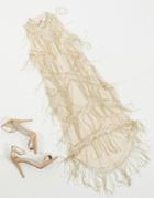 Frock And Frill Club Allover Embellished Luxe Midi Fringe Dress In Gold