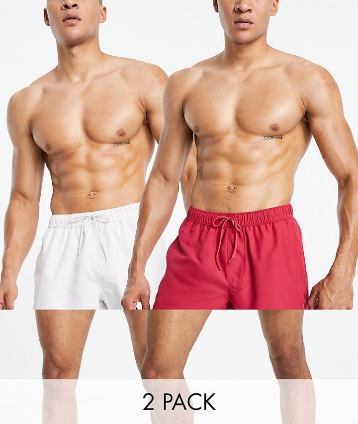 Asos Design 2 Pack Swim Short Shorts In Pink And Light Gray Save-multi