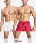 Asos Design 2 Pack Swim Short Shorts In Pink And Light Gray Save-multi