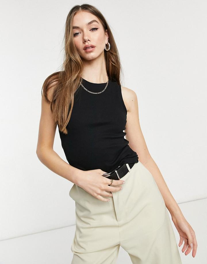 Vero Moda Ribbed Racerneck Tank In Black