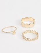 Asos Design Pack Of 3 Rings In Textured Wave And Circle Design In Gold - Gold