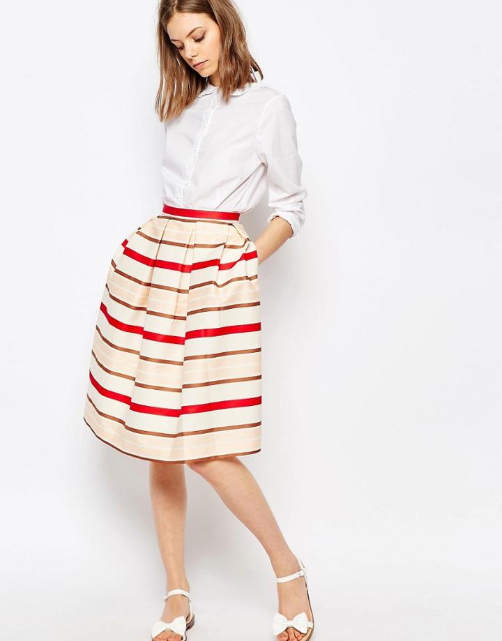 Paul And Joe Sister Croisette Red Stripe Full Midi Skirt - Red