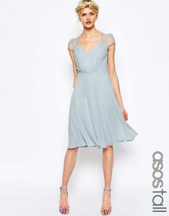 Asos Tall Kate Lace Midi Dress - Silver